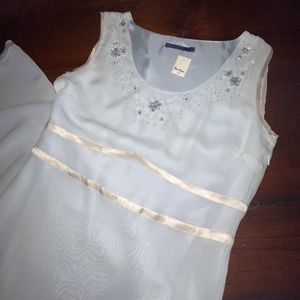 Boden Pale Blue 100% Silk Dress with Beading and Trim, European Size 12 (US 8)